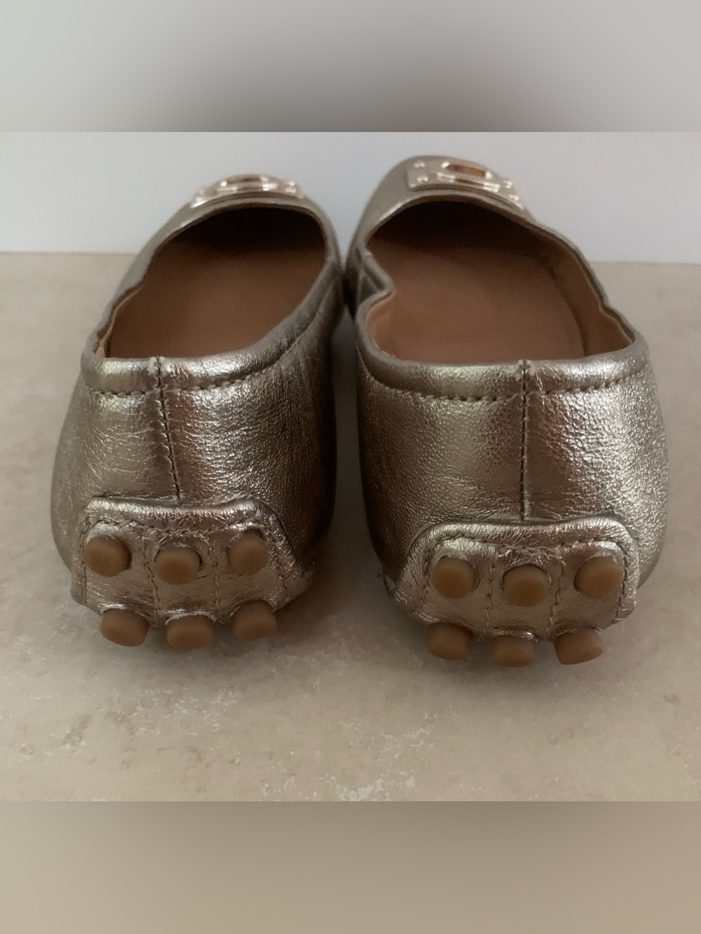 Coach Vernon Soft Metallic Leather Ballet Flat Turnlock Hardware Loafers 6B - Picture 3 of 6
